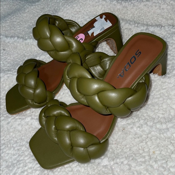 Soda Shoes - NWOT Army Green Soda Braided Heels